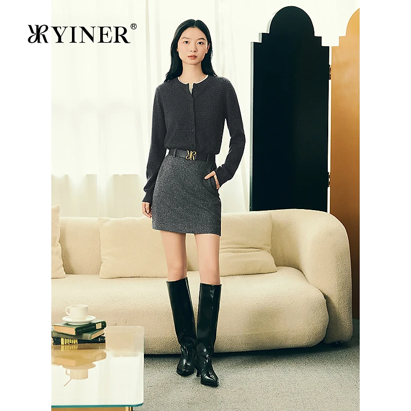 YINER音儿专选2025冬季新款法式通勤短款纯羊毛高腰A字半身裙