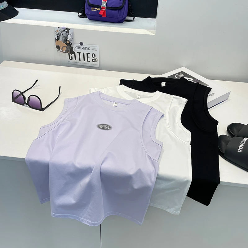 男大童夏季背心韩版洋气印花男孩宽松百搭无袖T恤休闲上衣亲子装