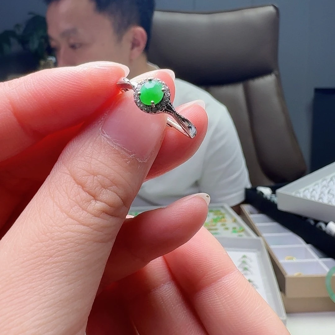 翡翠戒指银S925镶嵌天然