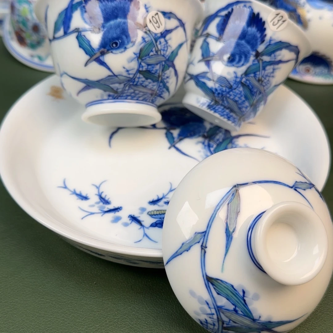 景德镇手工手绘茶具单翠三件套