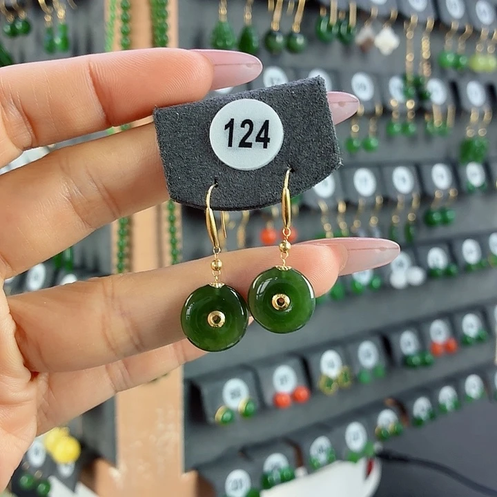 和田玉18K金镶嵌耳饰