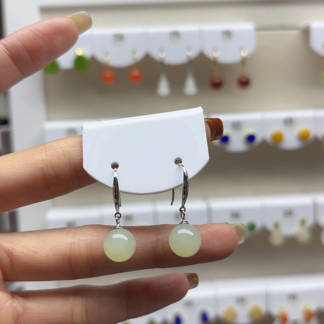 银S925镶嵌和田玉耳饰