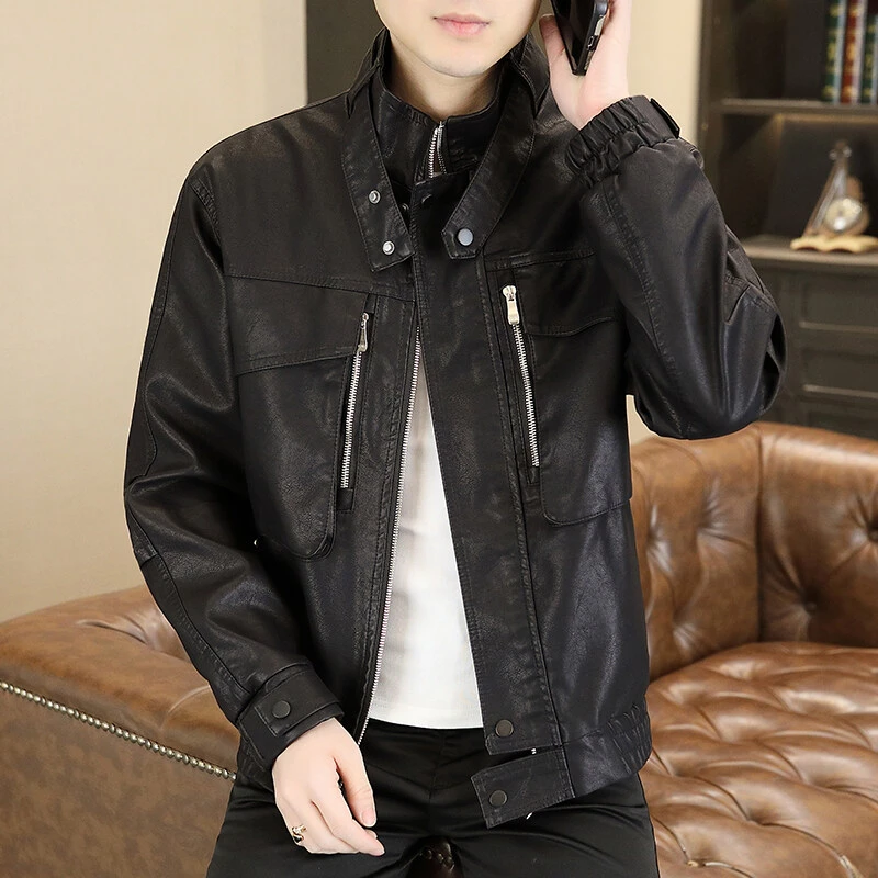 男士皮衣2025新款爆款立领潮流时尚痞帅百搭男士春秋皮外套夹克