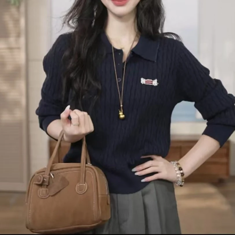 纯色薄款翻领女衫套头上衣流光纯色开衫针织衫网红