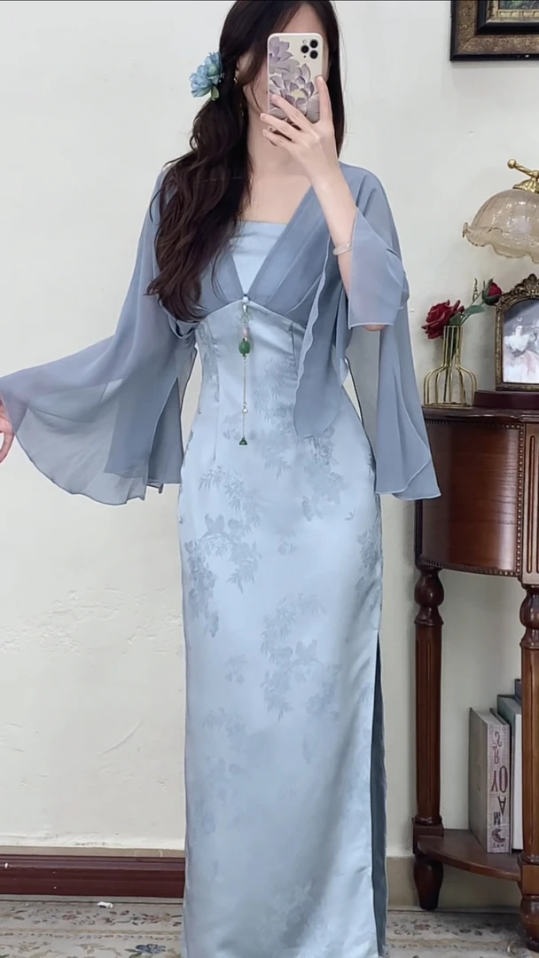 予溪自制【蓝波仙子】国风新中式夏季显瘦仙女裙