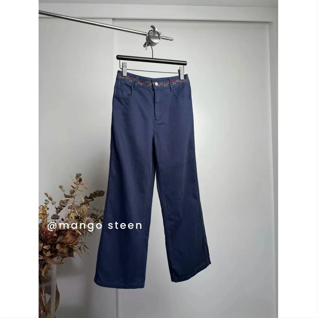 MANGO steen‘s丨腰部复古碎花刺绣直筒裤J5966