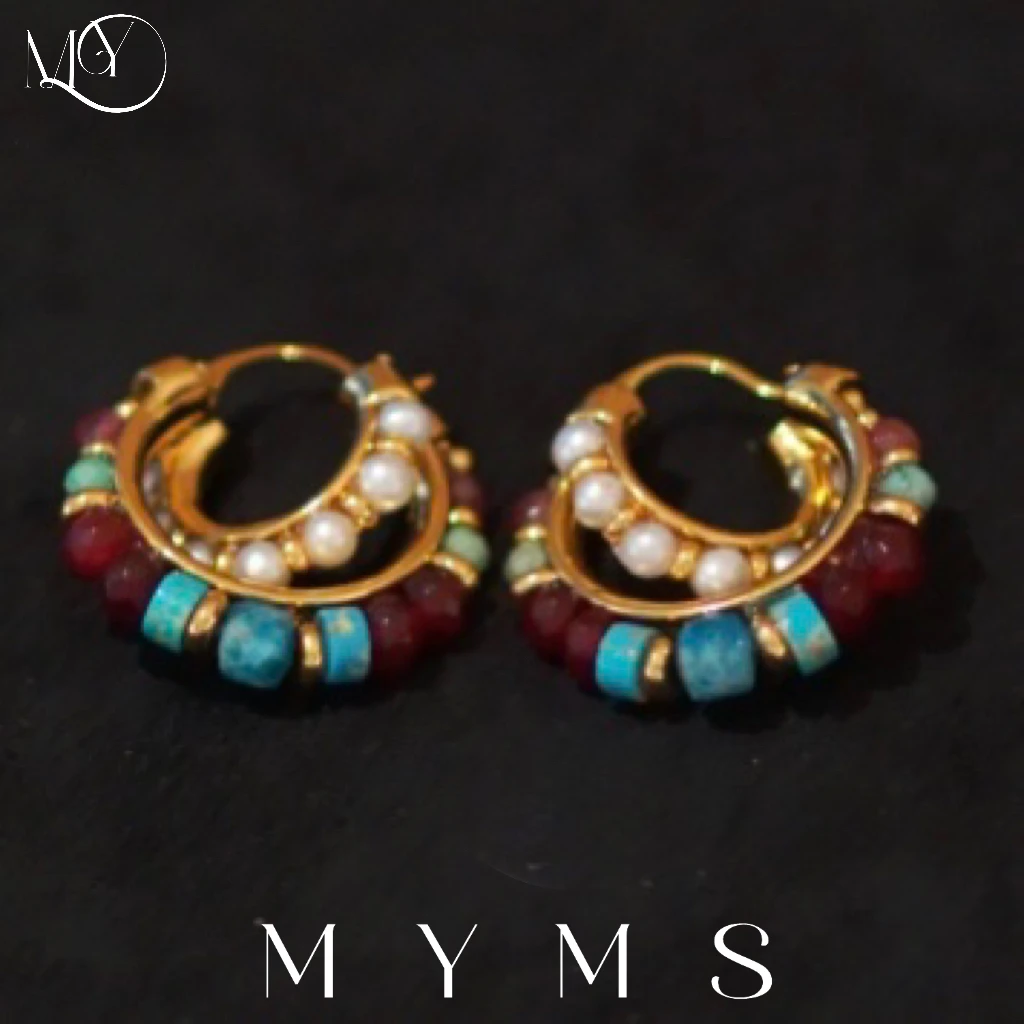 双层彩石不规则不撞款耳饰M-037