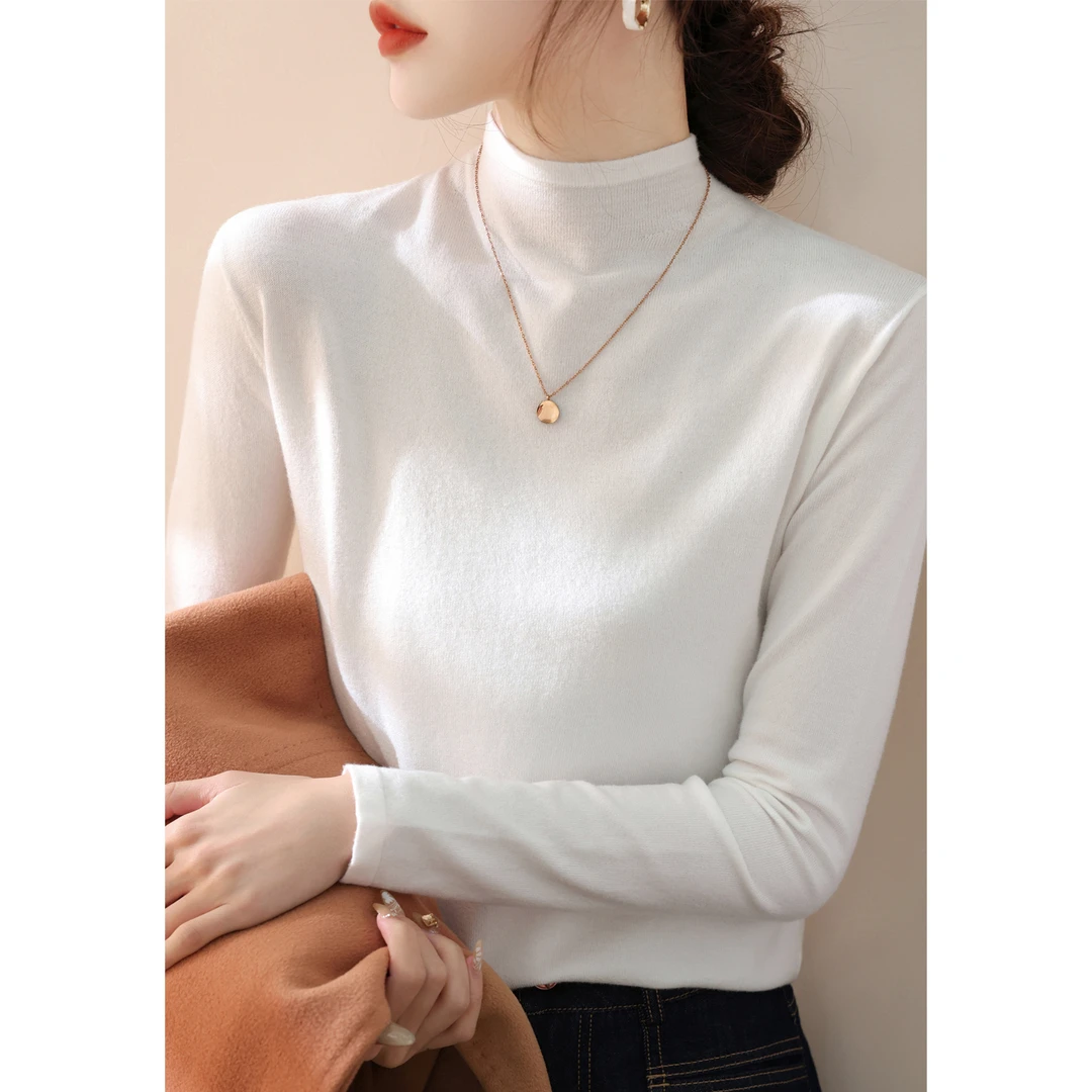 冬季韩系穿搭设计新款半高领长袖针织女装2025年修身显瘦打底衫