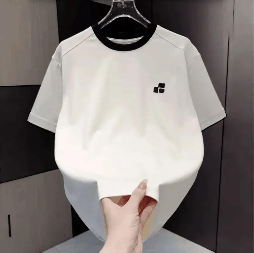 夏季新品潮流假俩件撞色百搭圆领时尚ins短袖宽松休闲男士半袖T恤