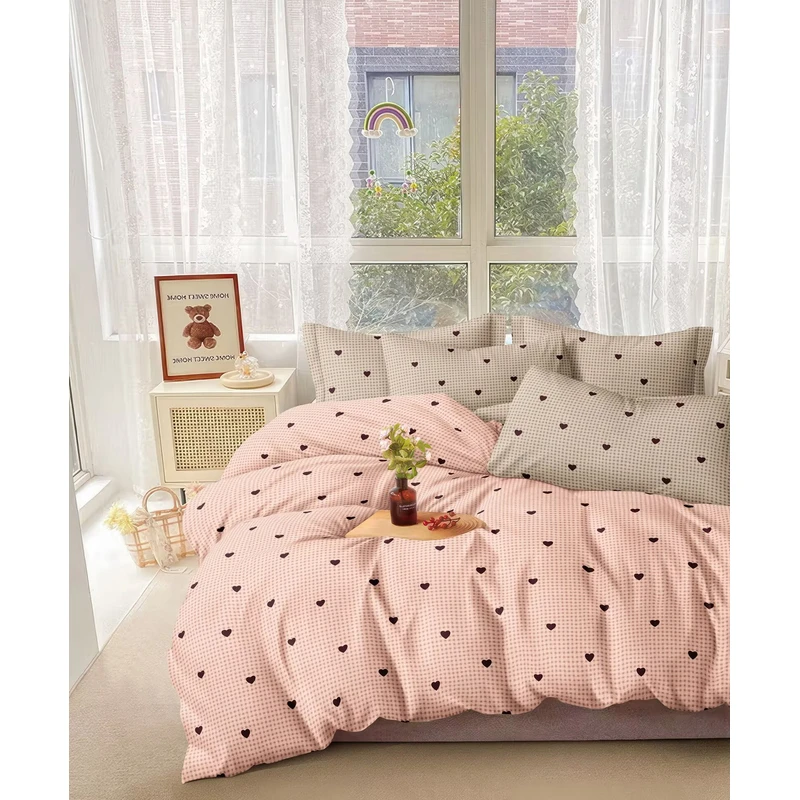 （格子爱心床单）2米*2.3米双人床单舒适柔软云朵棉加密小斜纹