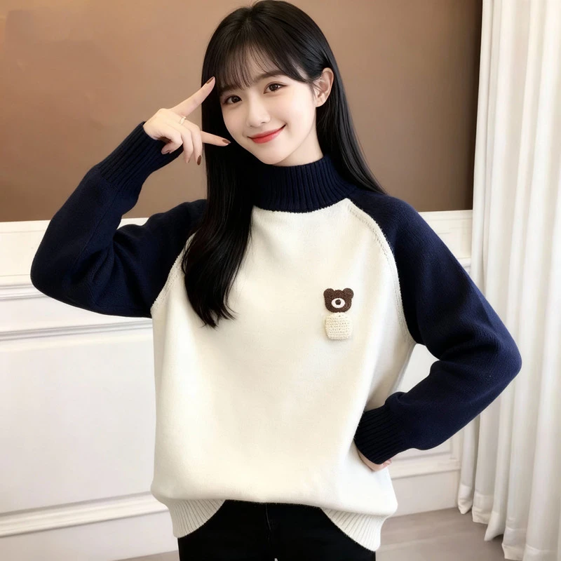 12岁女孩半高领毛衣13少女秋冬15初高中生加厚内搭大童打底针织衫