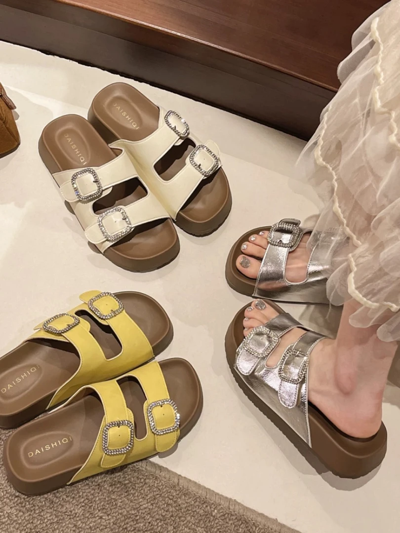 7756网红厚底增高拖鞋女2025夏季新款配裙子高级感法式一字凉拖女