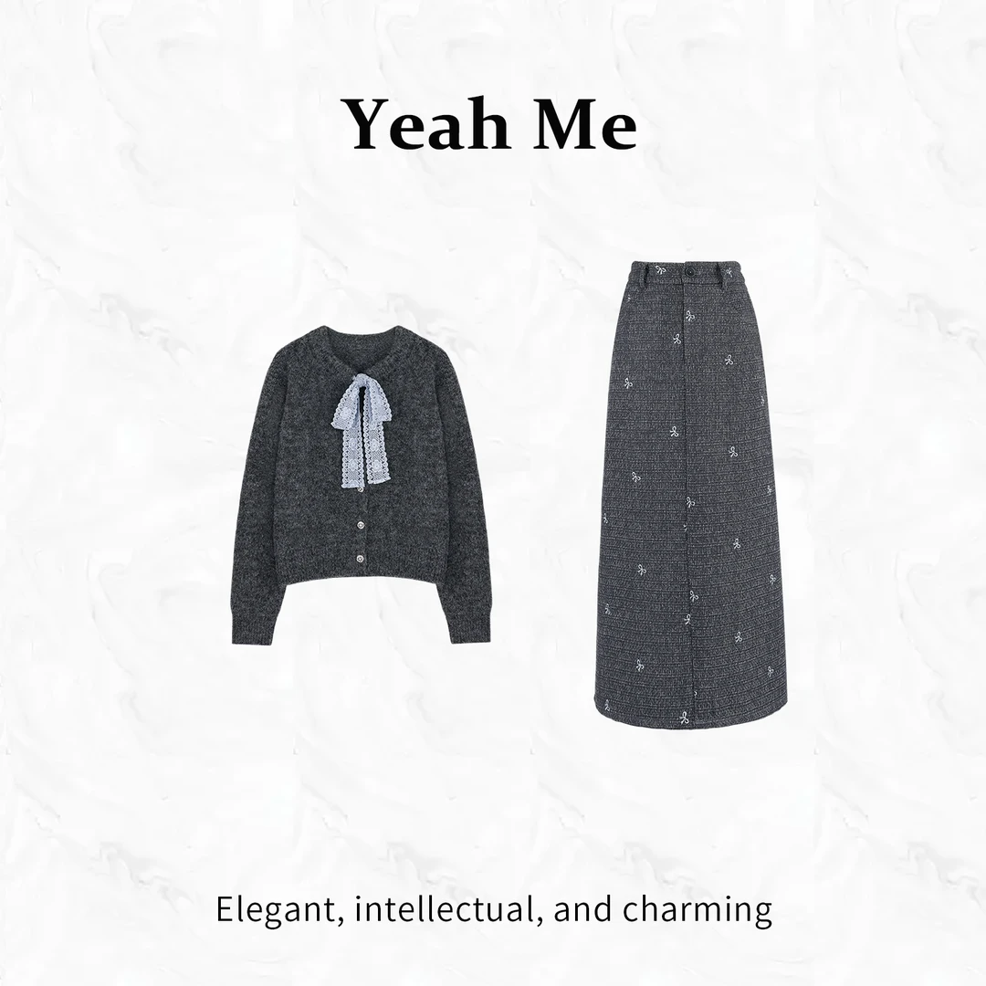Yeah Me/也觅【灰色情书】秋季新款高级感气质百搭灰色半身裙套装