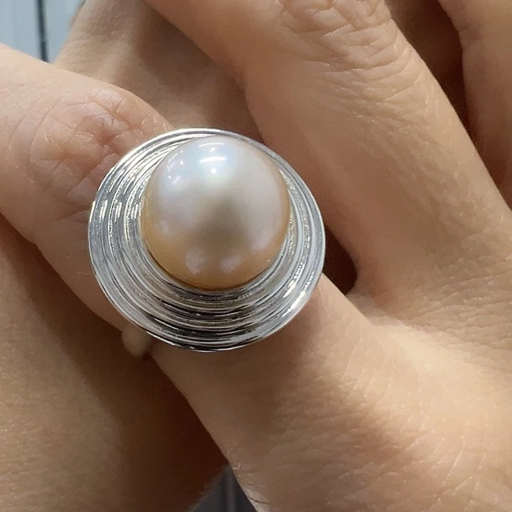 银S925镶嵌戒指海水珍珠