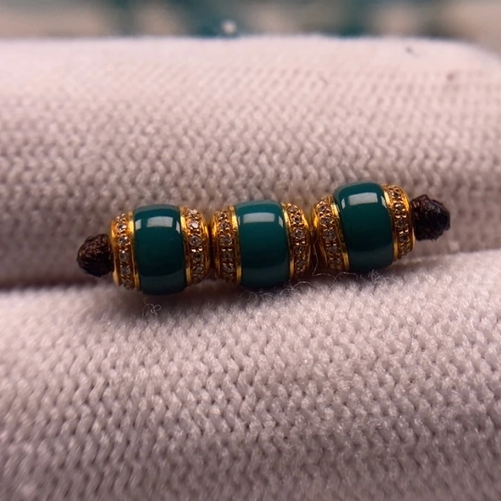 18K金镶嵌绿松石珠宝奇石汉堡套装5.1mmAA243