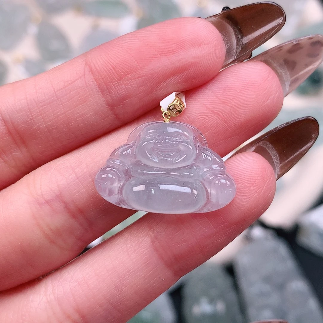 翡翠颈饰18K金镶嵌冰佛20、15.3、23.7、5