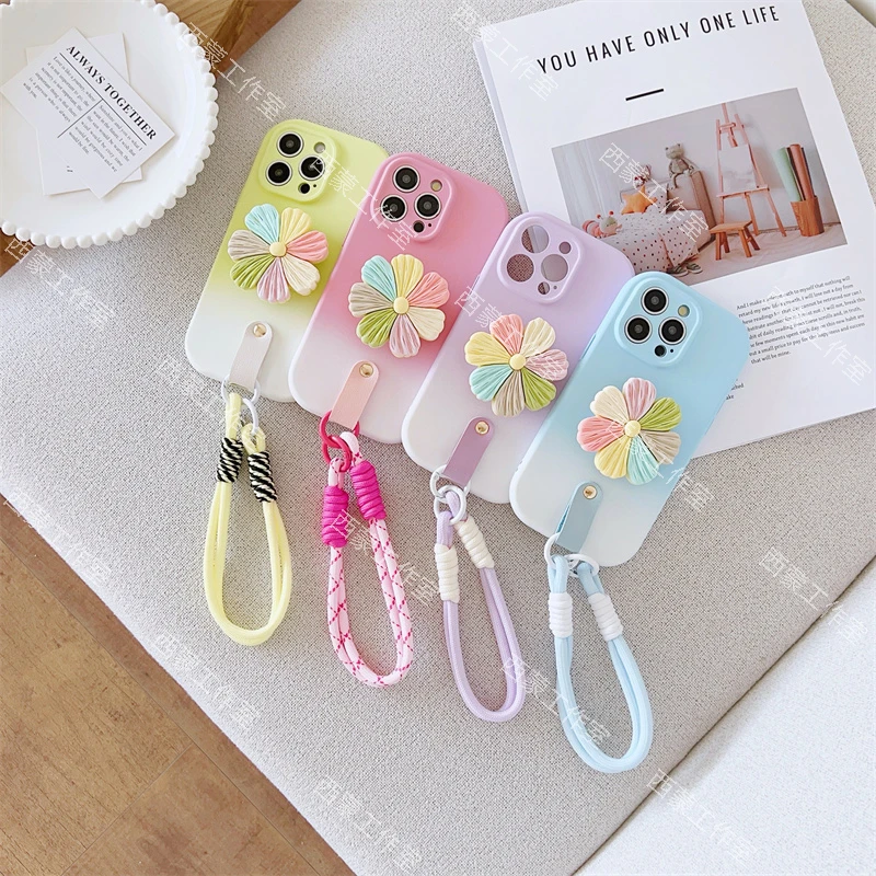 晕染花朵支架适用苹果13pro手机壳15promax防摔16硅胶12简约挂绳