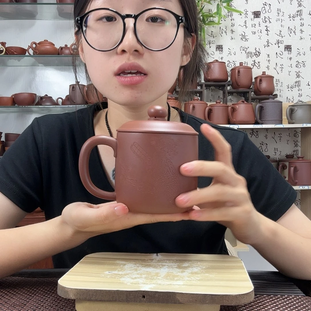 茶壶紫砂原矿底槽清大墩墩鹰刻绘办公杯500CC