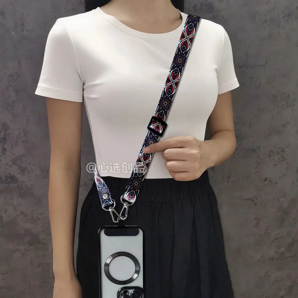 手机挂绳复古图腾斜挎背带可调节挂脖绳户外防丢手机链百搭手机绳