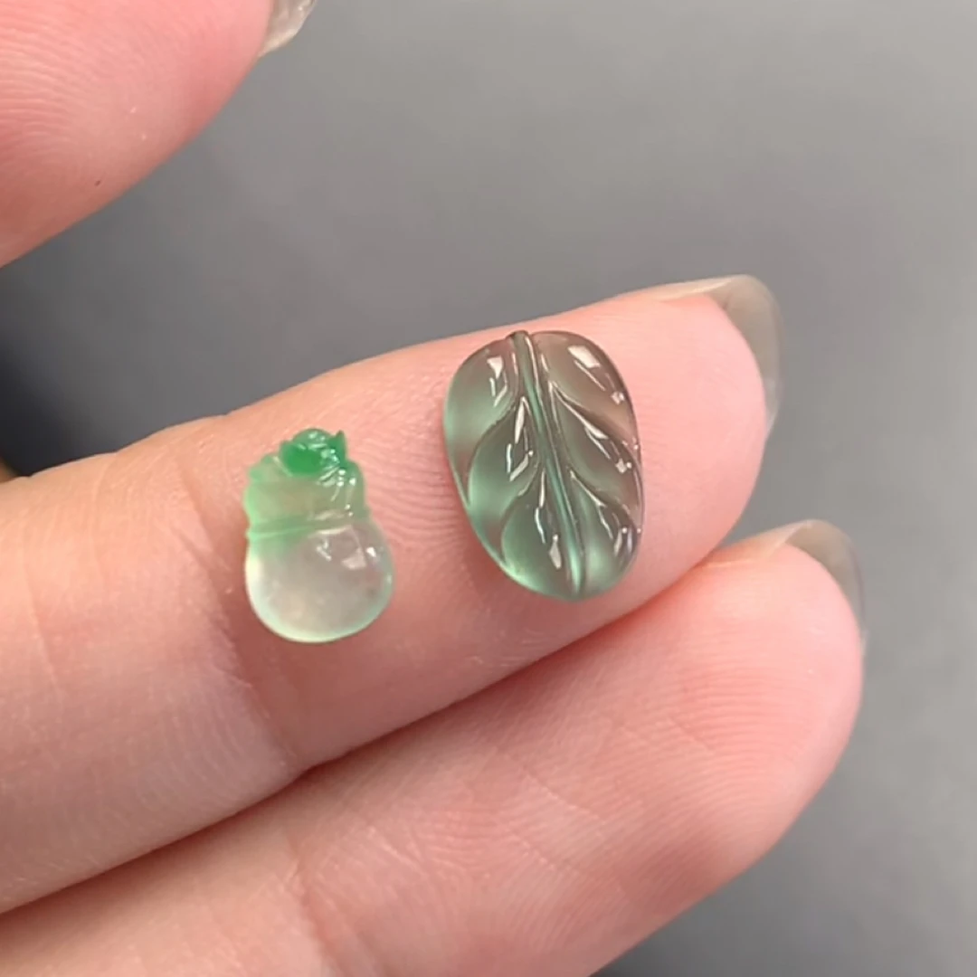 天然缅甸翡翠A货未镶嵌叶子➕钱袋-琴