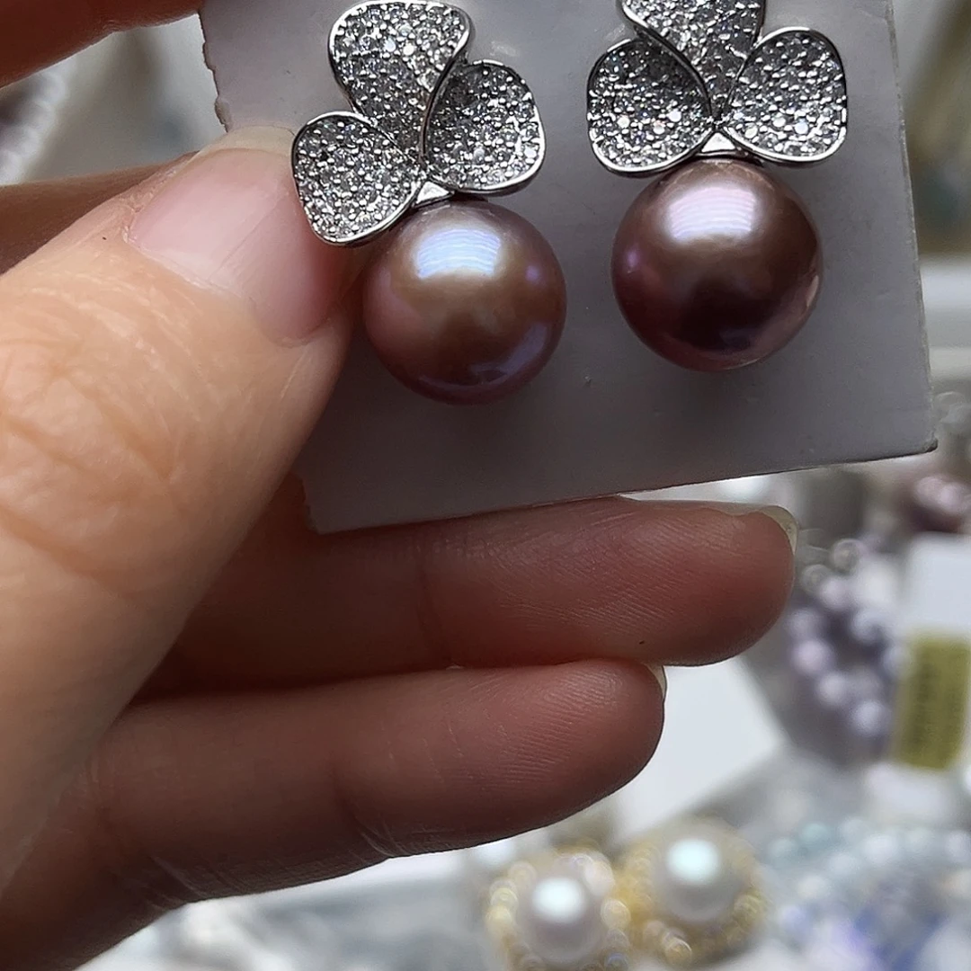 耳钉淡水珍珠银S925镶嵌