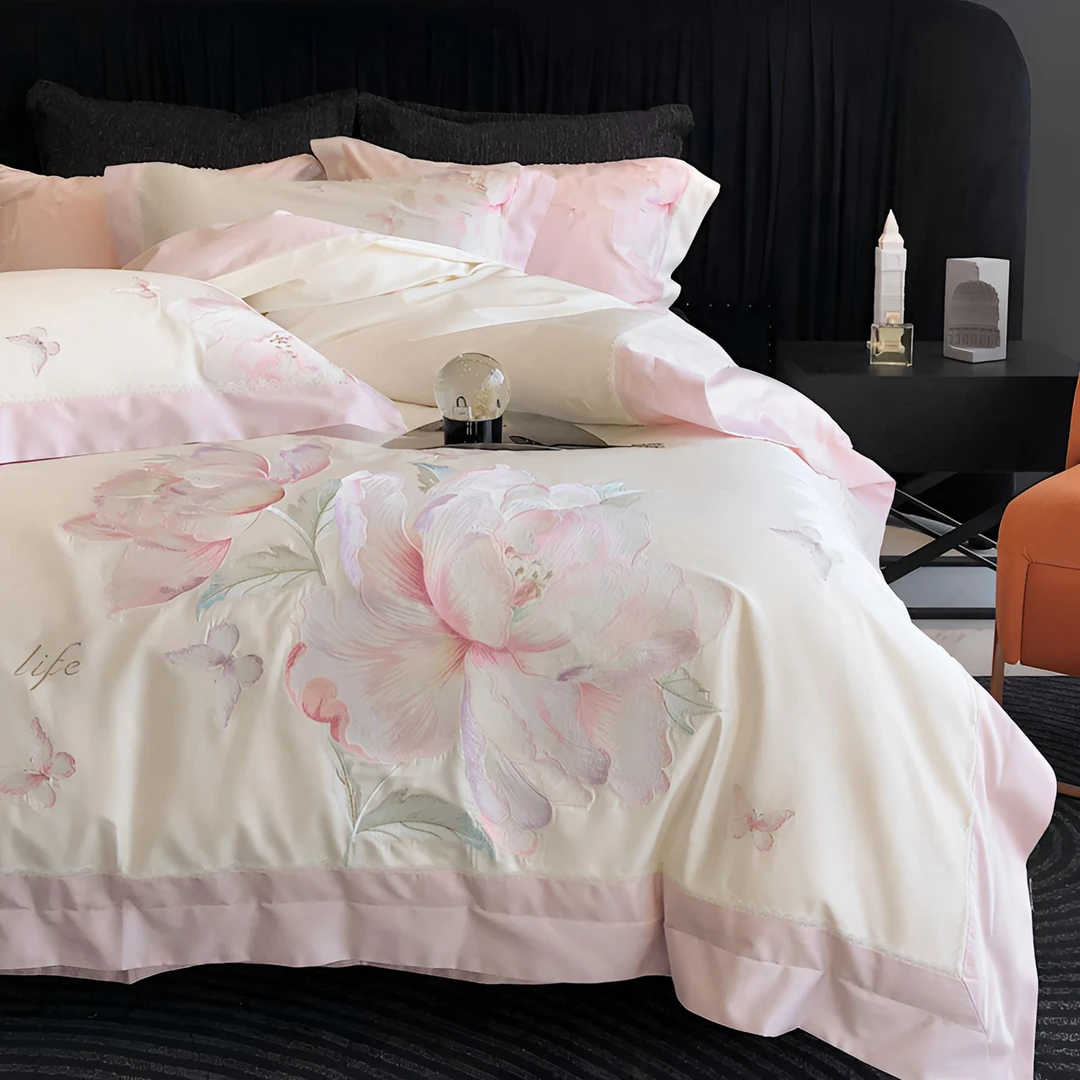 HouseBeautifulG505新【希米娅】长绒棉水溶蕾丝贴边四件套轻奢绣花