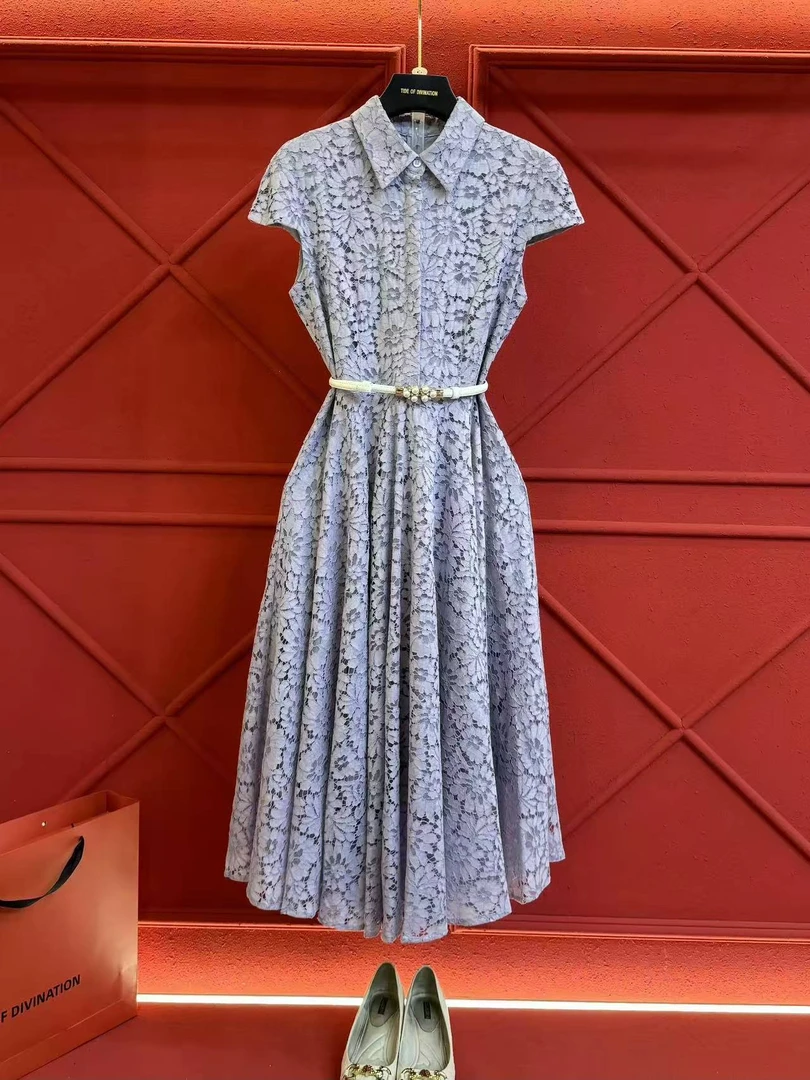 （唯美浪漫)高定重工蕾丝刺绣气质优雅连衣裙 浪漫紫色蕾丝裙