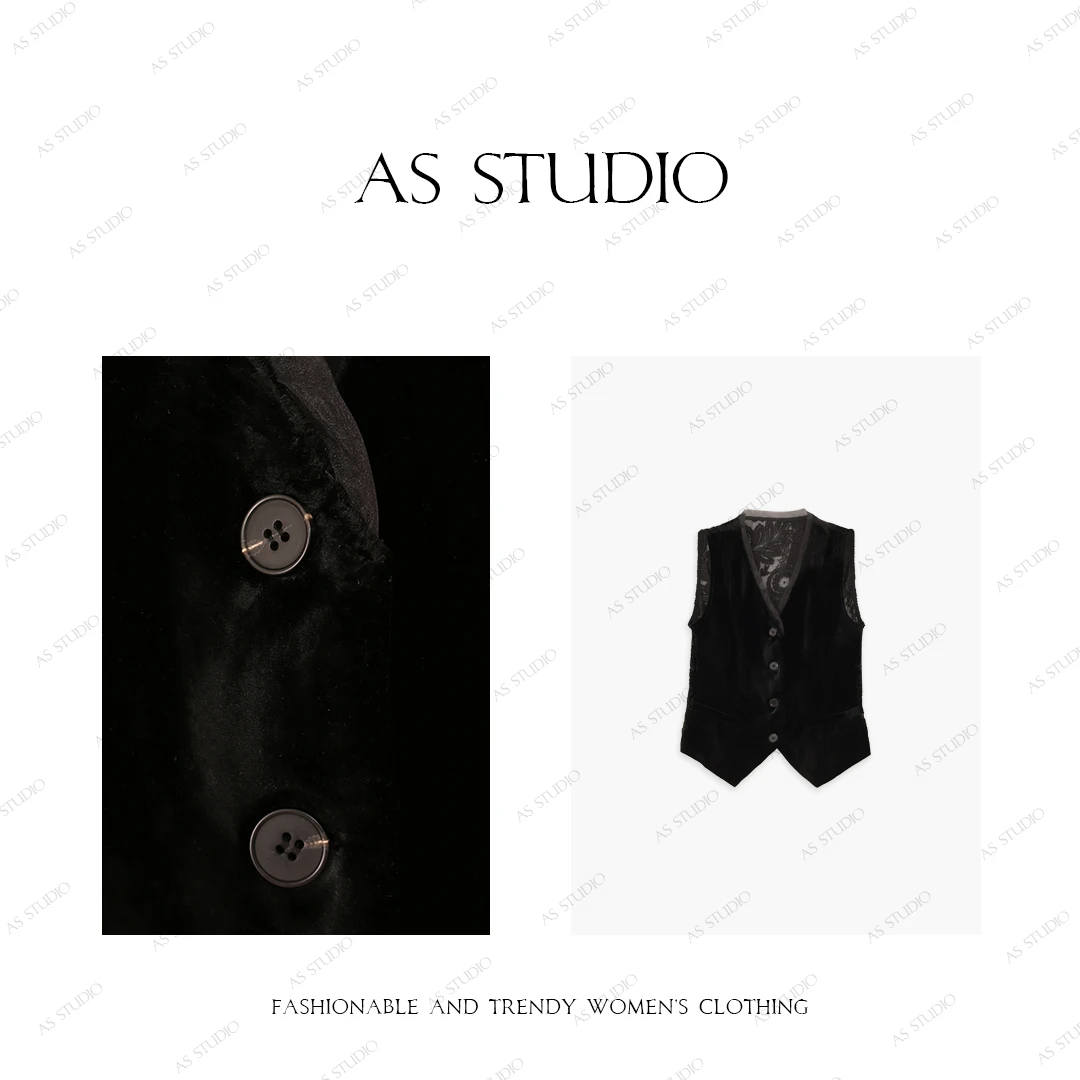 【AS梅川】25新原创提花植绒真丝后背拼接蕾丝小马甲AS25XM01280