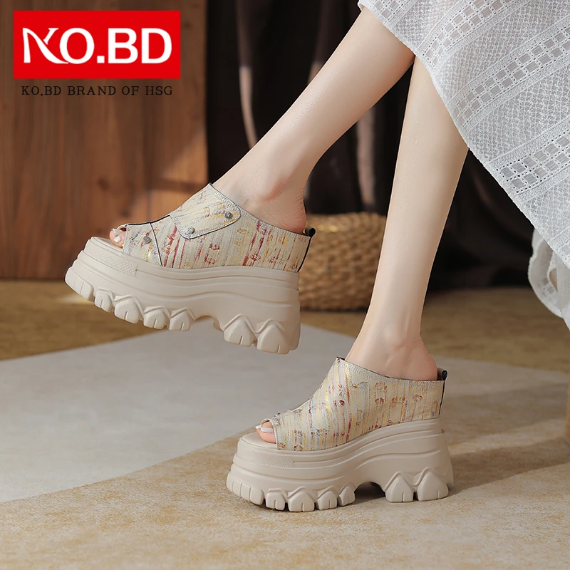 12cm厚底增高拖鞋女款真皮高跟女鞋子夏季外穿时尚法式小凉拖C814