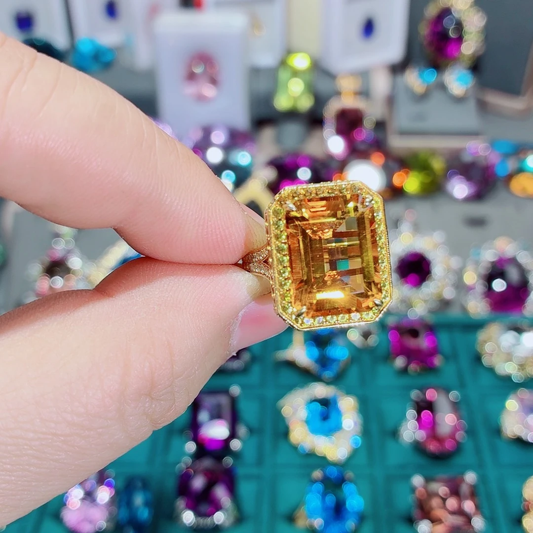 戒指银S925镶嵌黄晶
