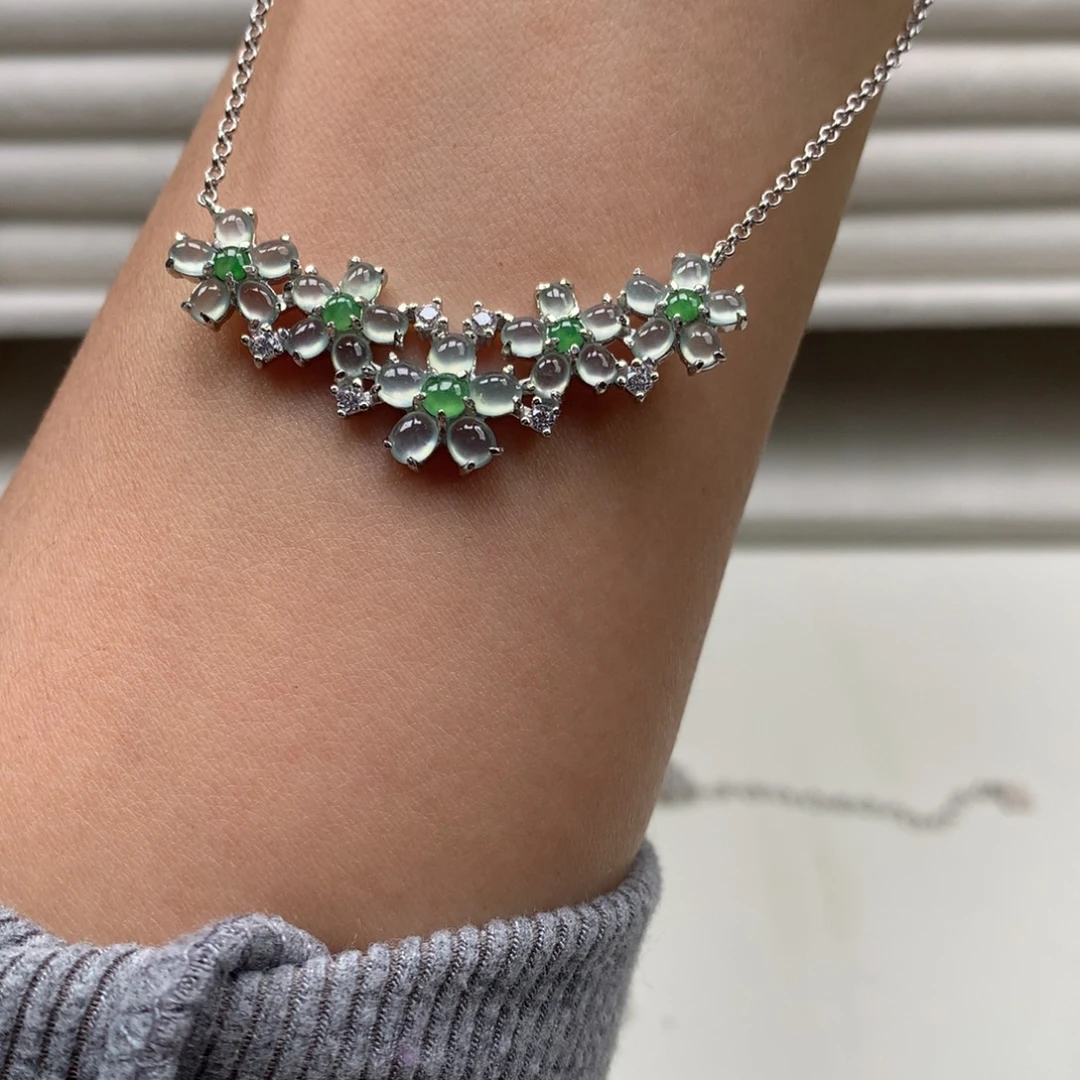 翡翠银S925镶嵌耳饰项链