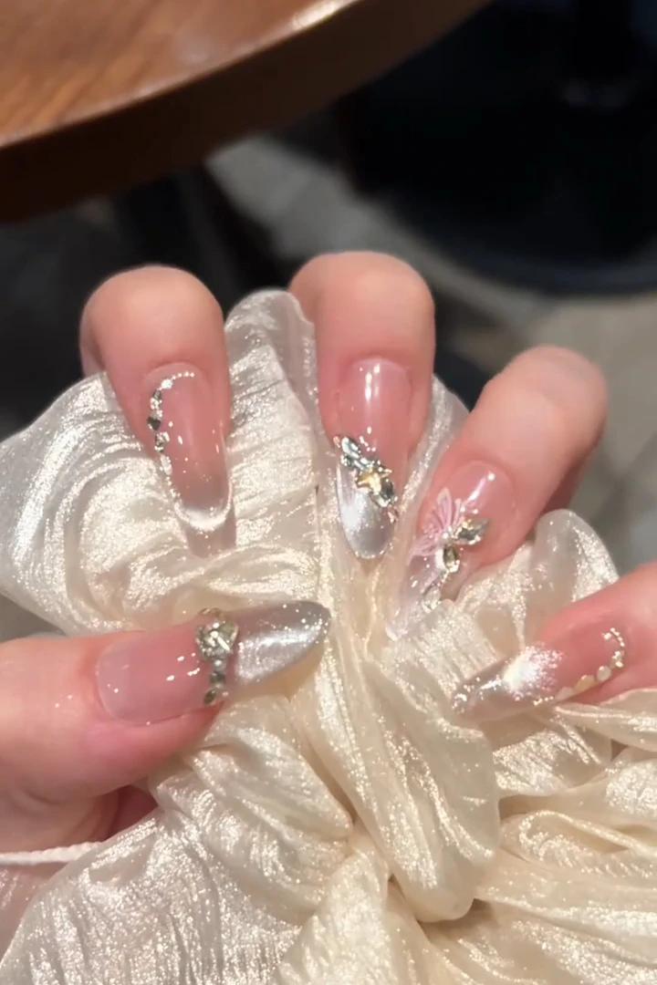 【冰晶蝶影】时尚清新纯欲高级感成品美甲穿戴式手工穿戴甲