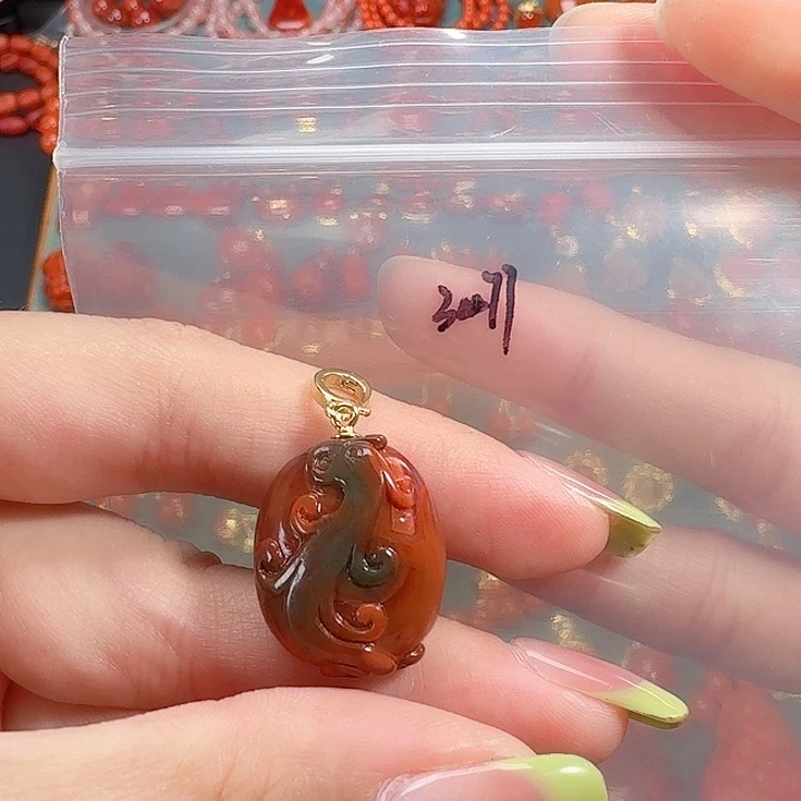 南红玛瑙银S925镶嵌吊坠
