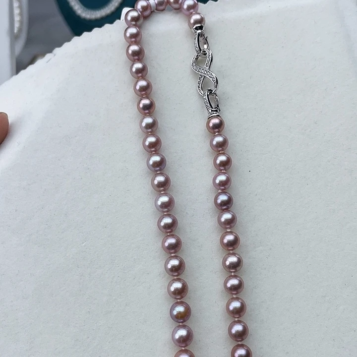 淡水珍珠颈饰银S925镶嵌卡8➕高品极光帝王紫