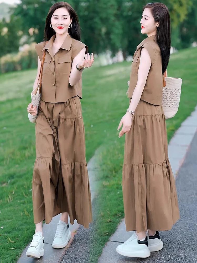时尚套装裙女2025夏季新款洋气减龄无袖衬衣半身裙时髦休闲两件套