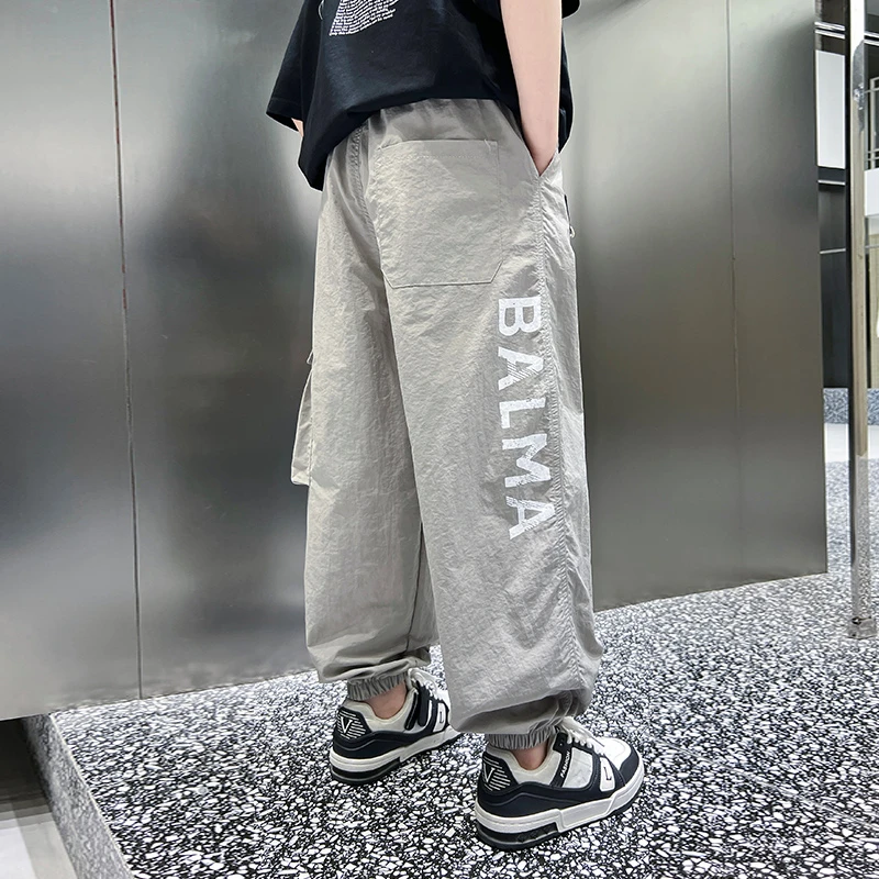 灰色裤子冰丝防蚊裤夏季薄款运动速干裤大男童装儿童夏装2025新款