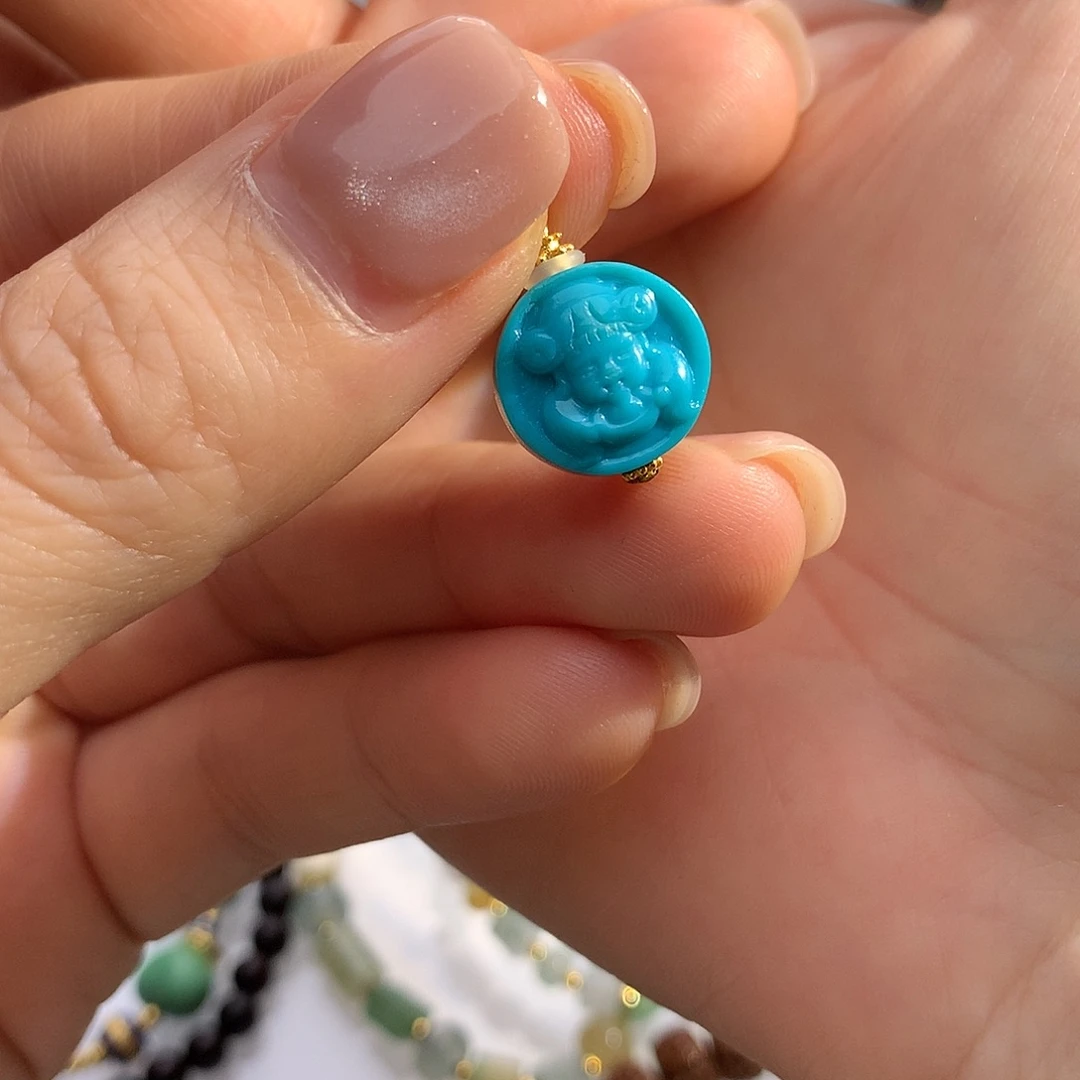 绿松石18K金镶嵌手串松石吊坠