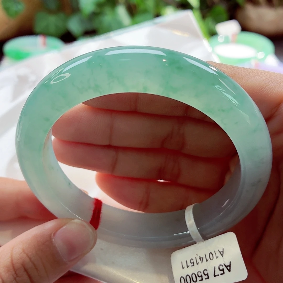 翡翠未镶嵌手镯冰胶果冻底蓝底飘花68-21