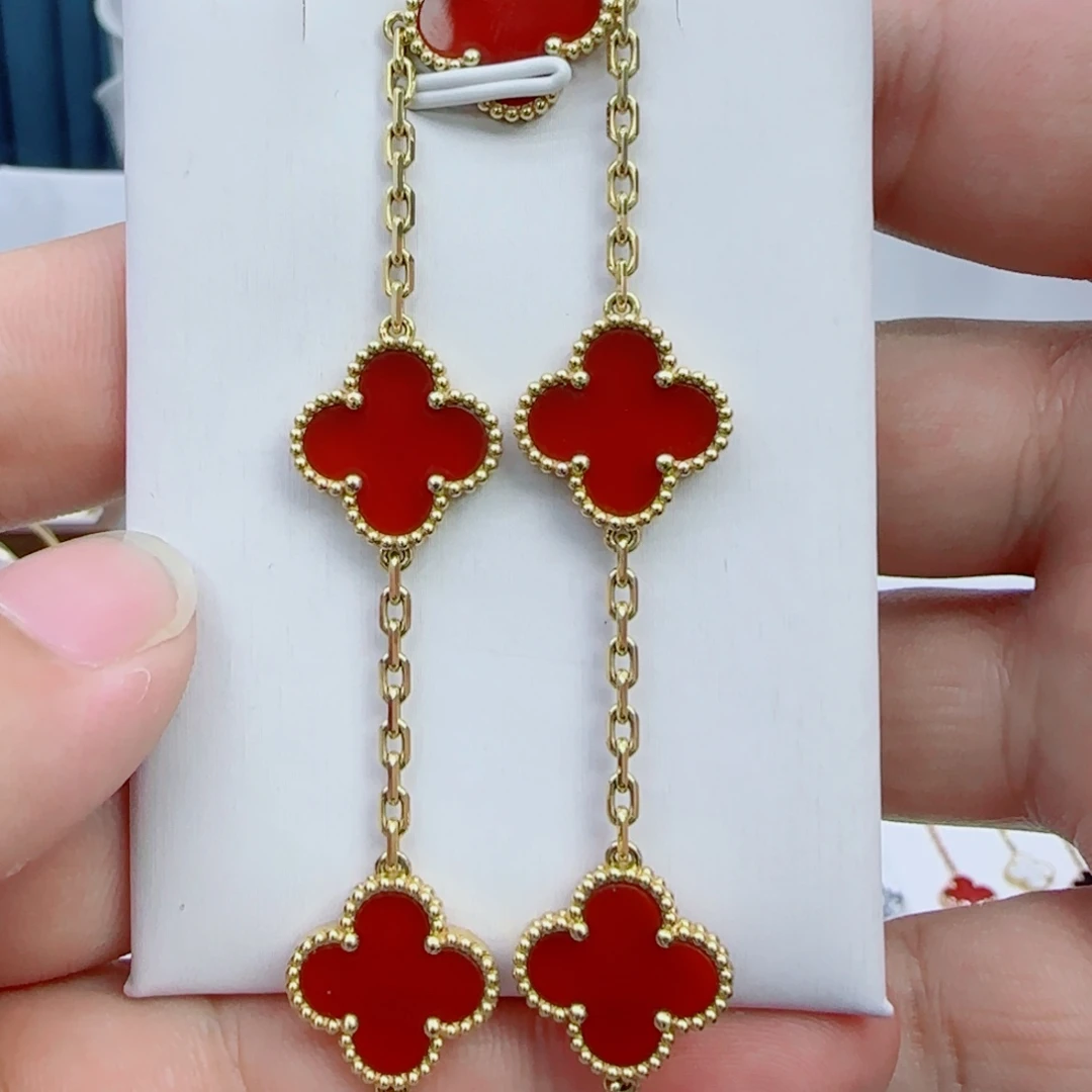 玛瑙/玉髓18K金镶嵌手链浅金黄红五花手链