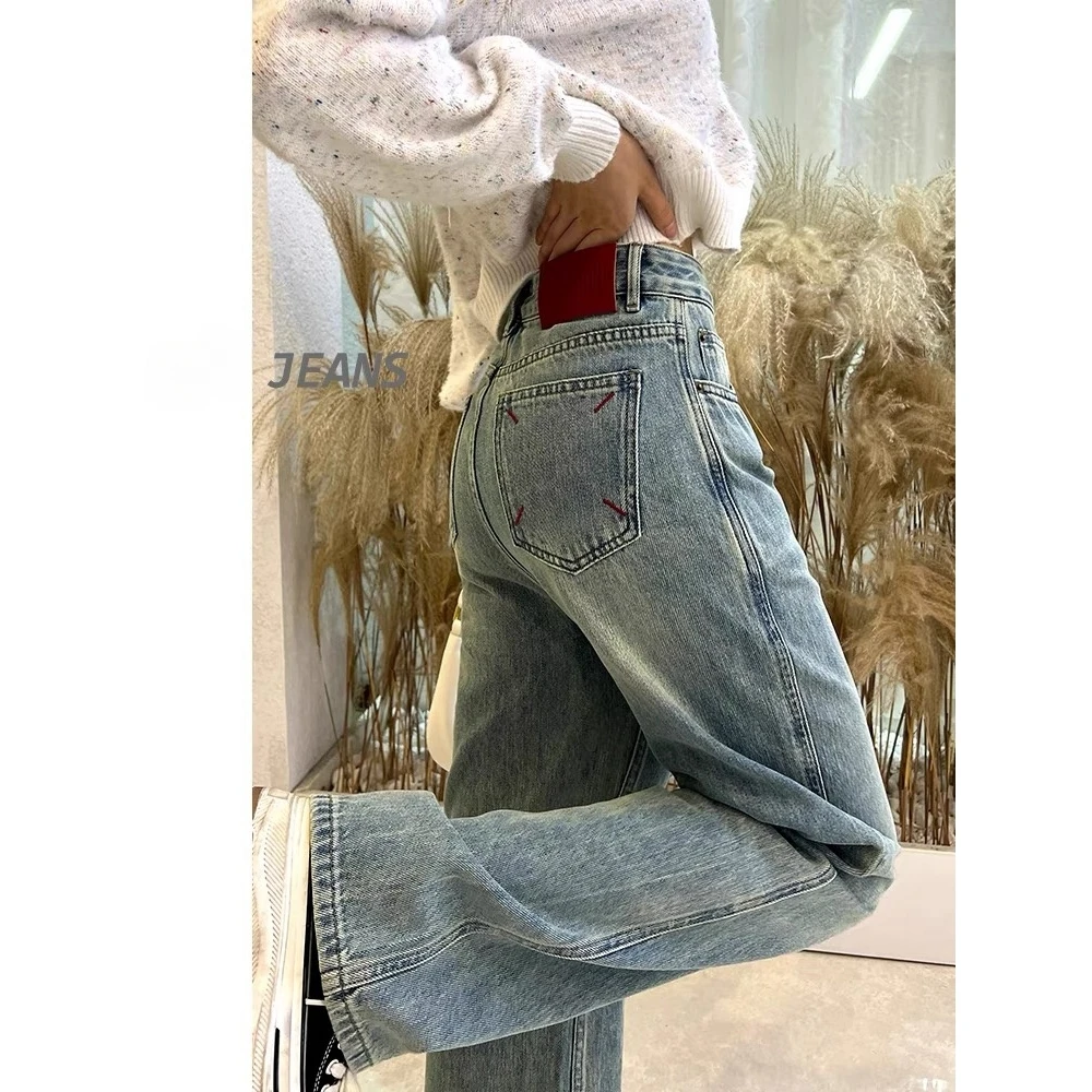 1260-窄版阔腿牛仔裤女春季新款宽松垂感拖地马吉拉高腰直筒裤潮