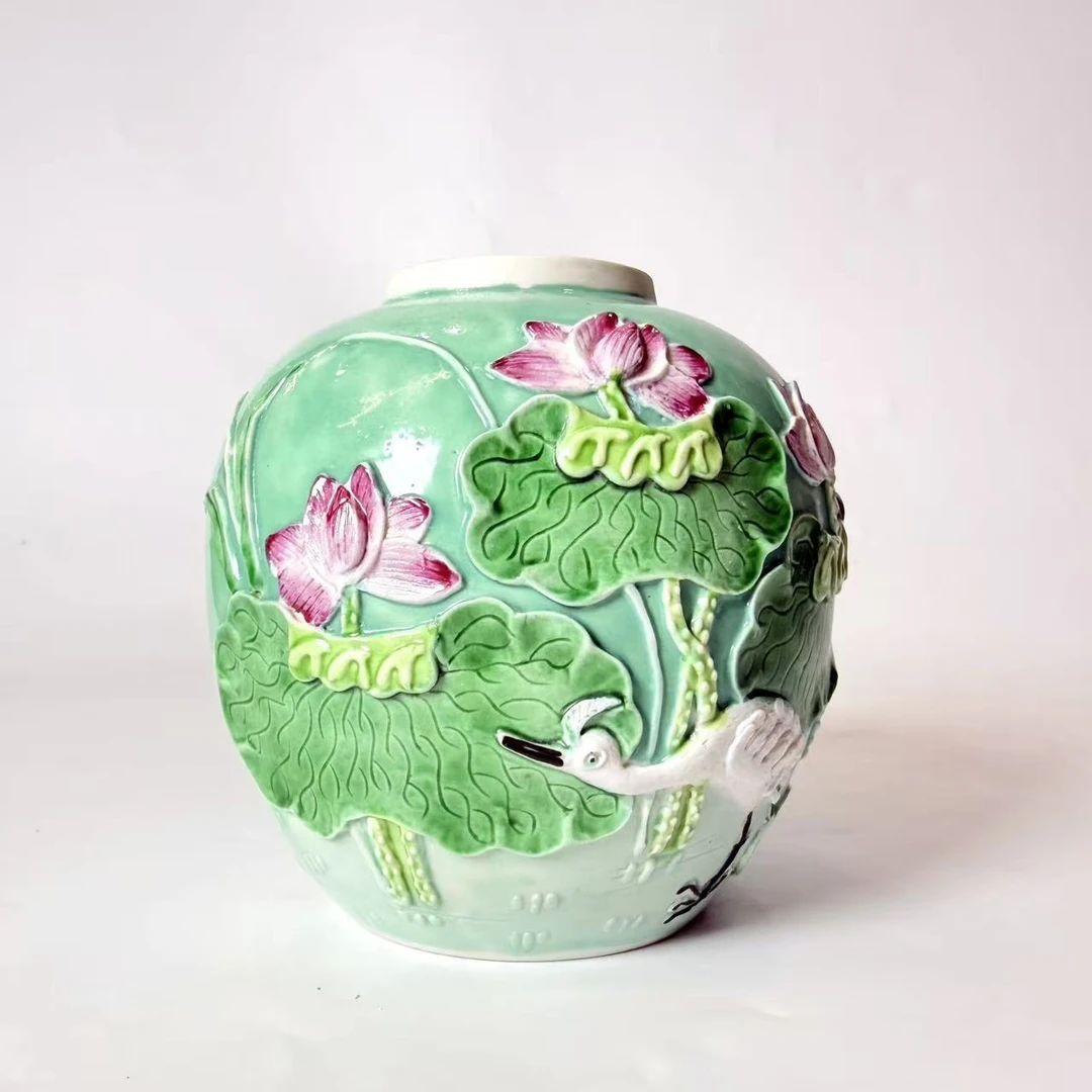 JM129民国-粉彩荷花罐【古董拍卖】