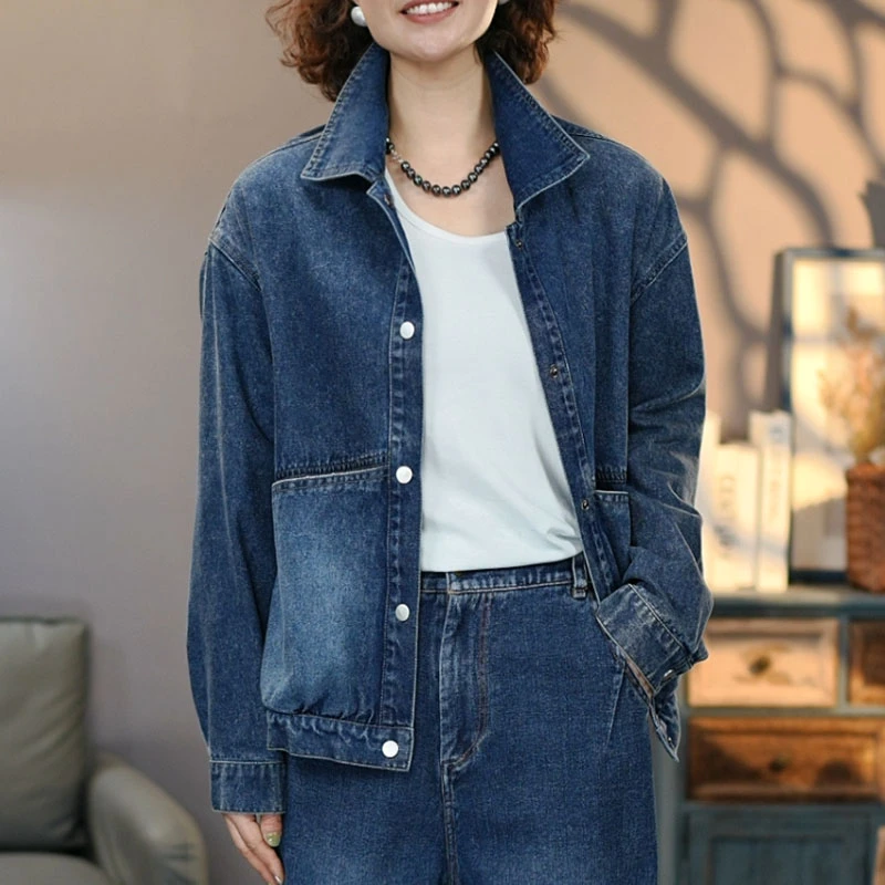 8790蓝色水洗女士牛仔外套2025新款百搭牛仔上衣显瘦牛仔夹克