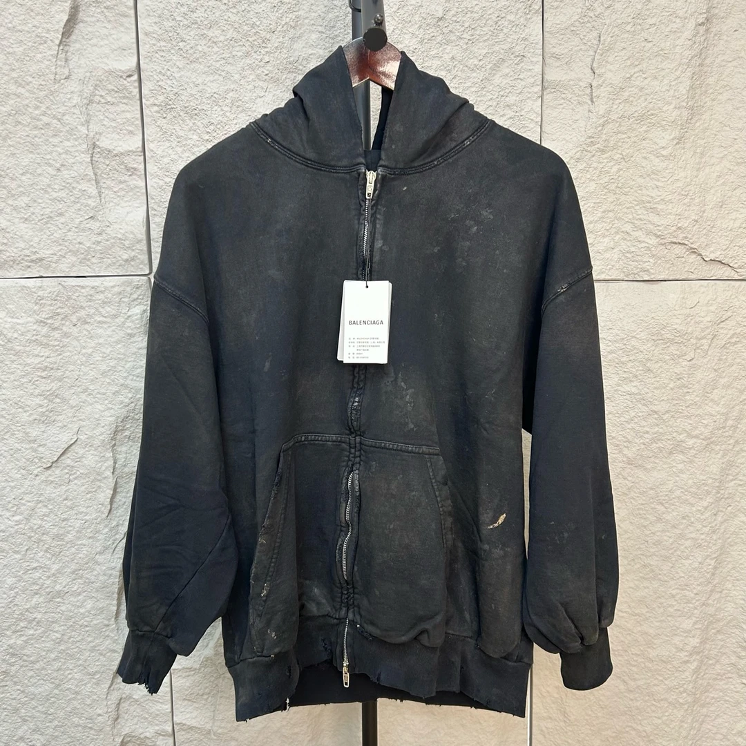 未使用 Balenciaga/巴黎世家 泥染做旧拉链卫衣 S码 ys001893