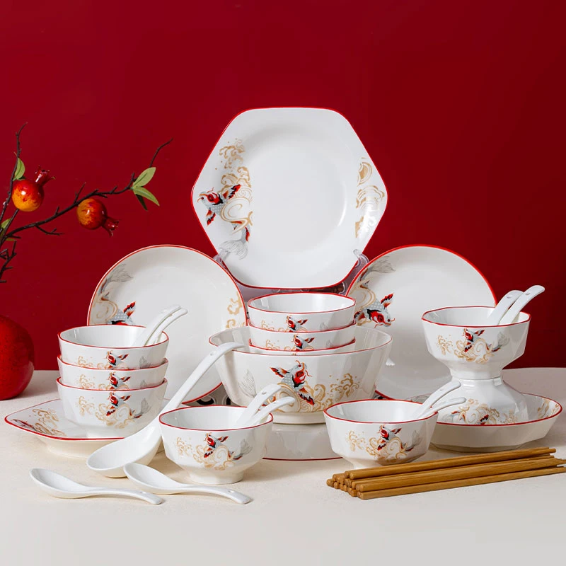 【十二少雅璐婚礼独立专属】年年有余38件餐具套装家用喜庆陶瓷碗盘