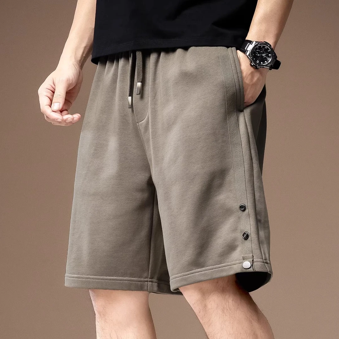 高端美式宽松针织排扣卫裤男夏季新款重磅休闲运动短裤五分篮球裤