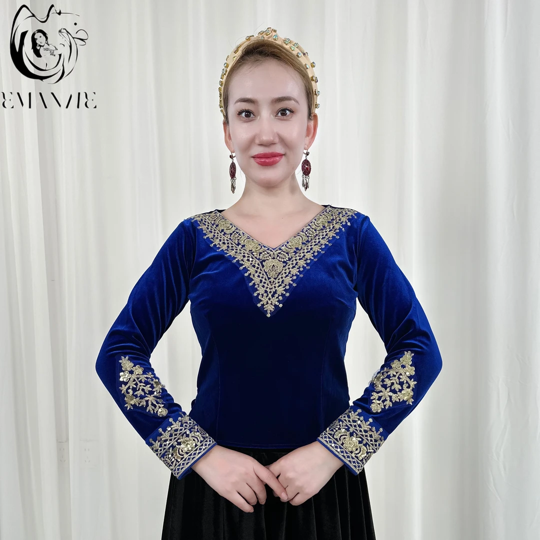 【新疆姐妹花】刺绣上衣显瘦气质百搭新疆舞服E2610表演舞蹈