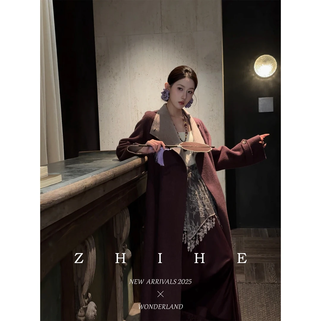 无艳一禾【洛克公馆】手工坊-双面穿！100绵羊毛双面呢大衣+蕾丝半裙