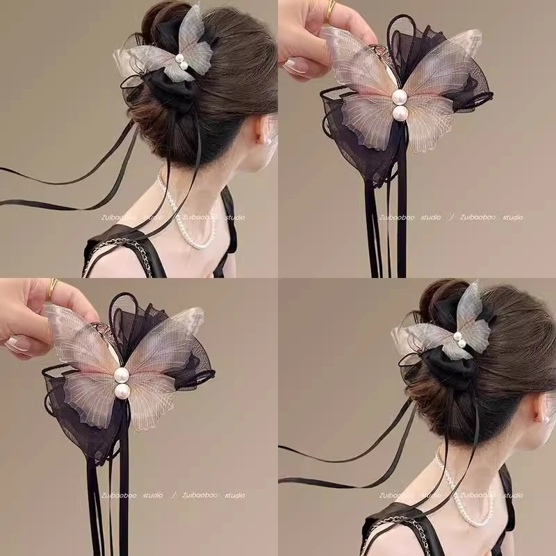 绮梦蝴蝶~新中式国风飘带抓夹女2025新款高级感发夹后脑勺鲨鱼夹