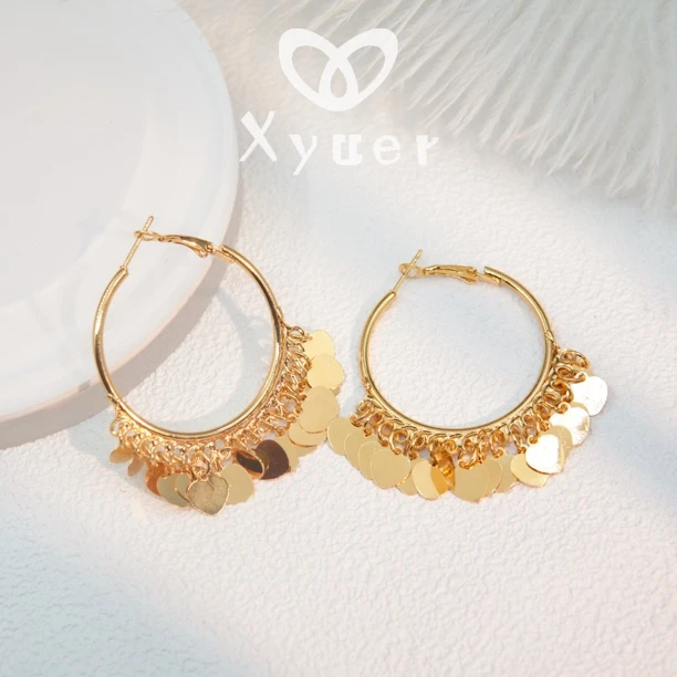 铜合金无非金属耳饰 铜合金耳饰 小众设计几何亮片百搭耳环