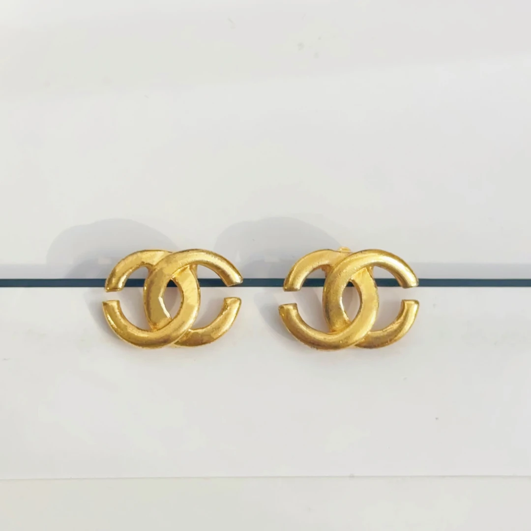 95新 Chanel/香奈儿 Chanel vintage香奈儿中古素金双c耳夹